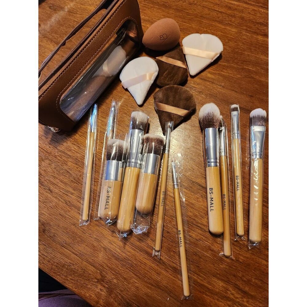 Bs-Mall 11Pcs Synthetic Kabuki Cosmetics Brushes  And Sponge With Organizer Bag